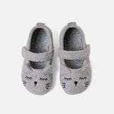 Kids Boiled Wool Ballerina Slipper Shoe - Light Grey Kitten