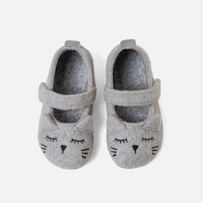 Kids Boiled Wool Ballerina Slipper Shoe - Light Grey Kitten