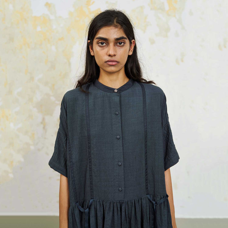 Women's Handloomed Cotton Oversized Mira Dress - Charcoal