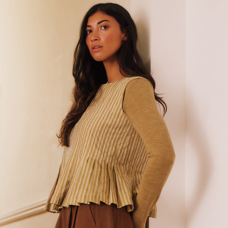 Women's Cotton Minnie Top - Ochre Stripe