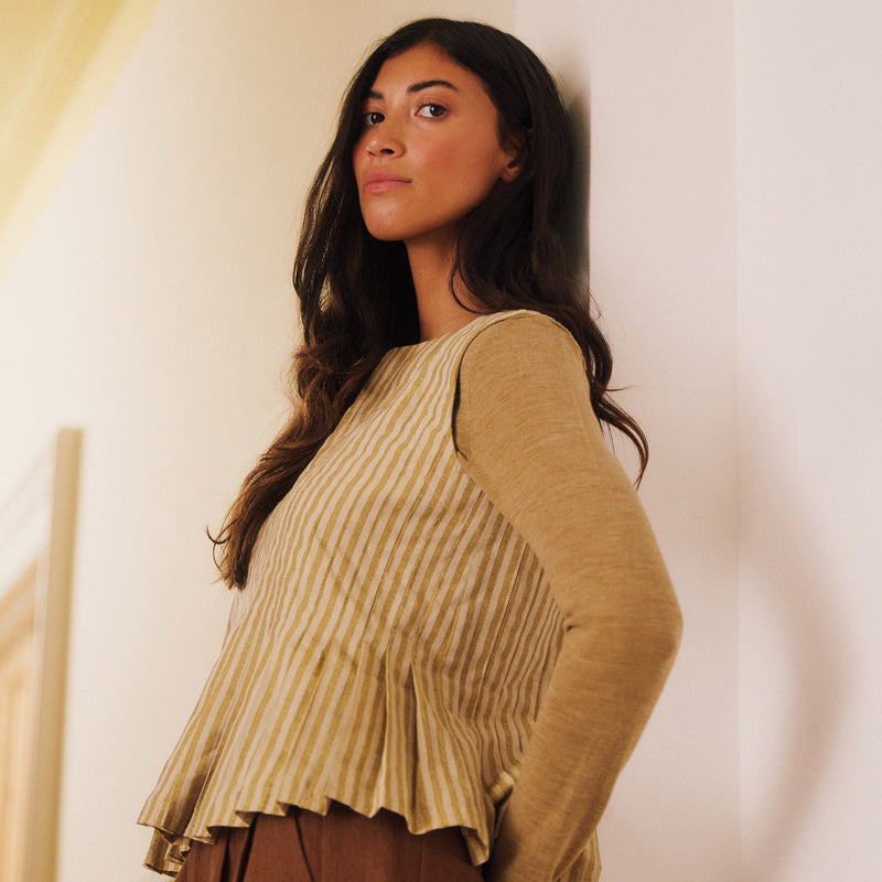 Women's Cotton Minnie Top - Ochre Stripe