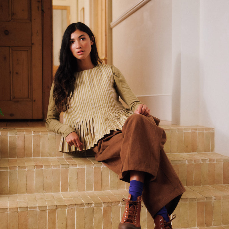 Women's Cotton Minnie Top - Ochre Stripe