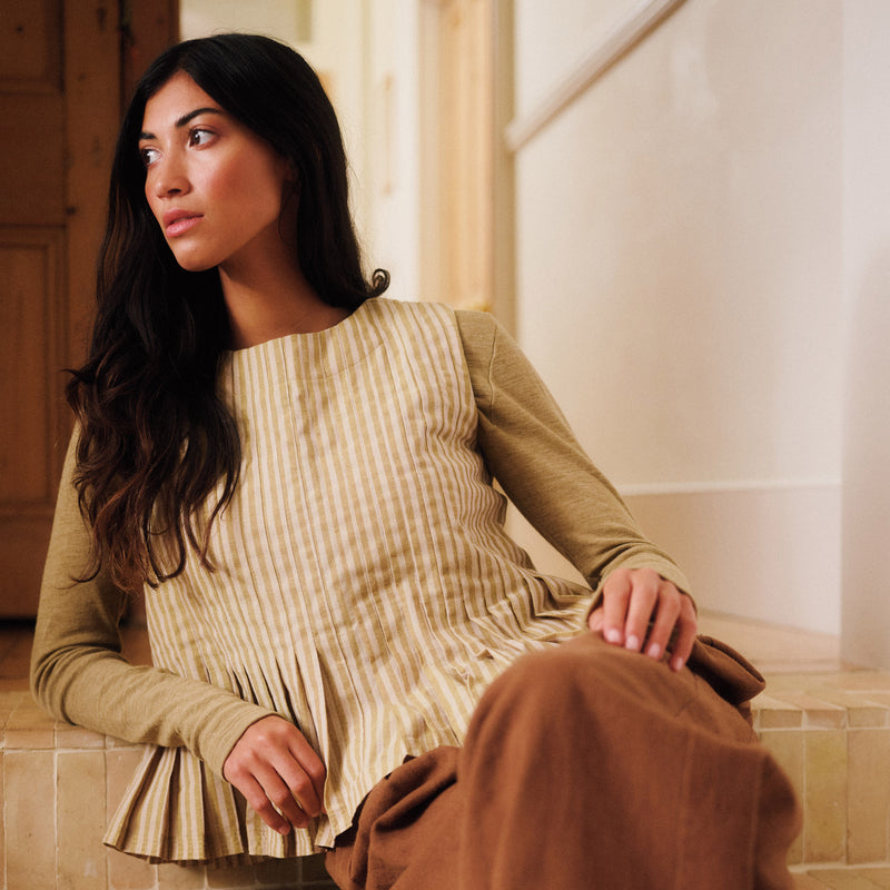 Women's Cotton Minnie Top - Ochre Stripe