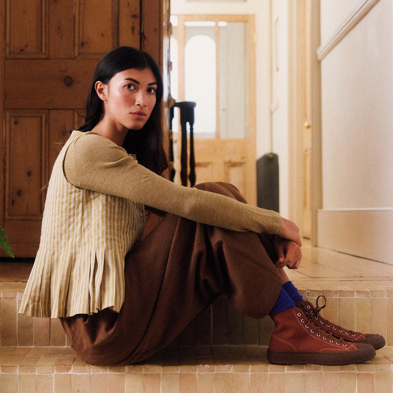 Women's Cotton Minnie Top - Ochre Stripe