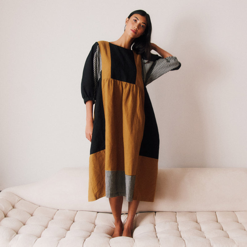Women's Linen & Cotton Winnie Dress - Patchwork