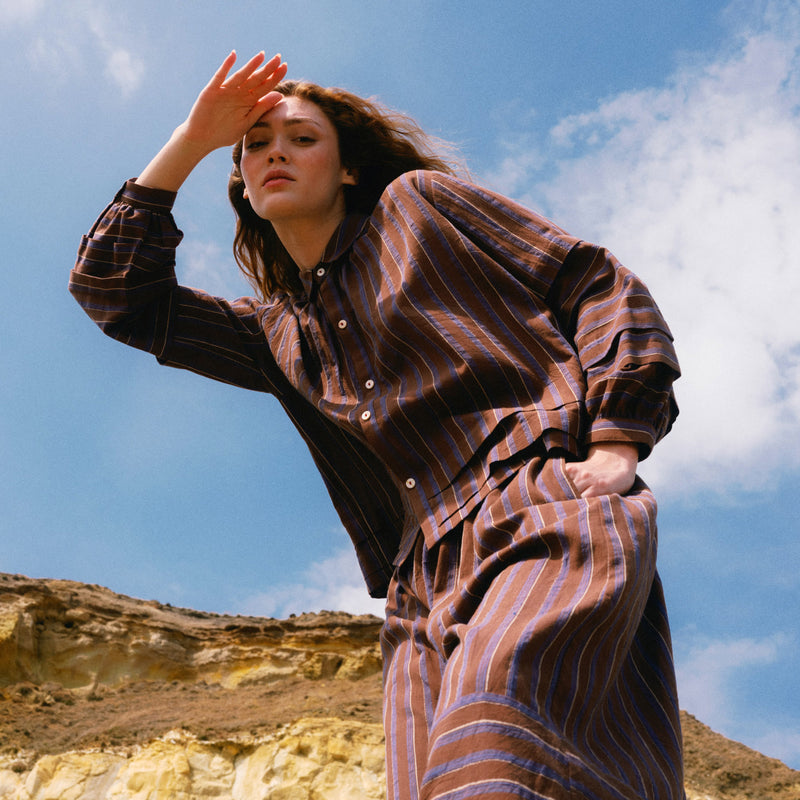 Women's Cotton/Linen Lotta Shirt - Chocolate Stripe