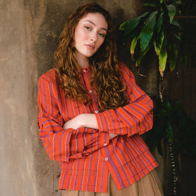 Women's Cotton/Linen Lotta Shirt - Red Stripe
