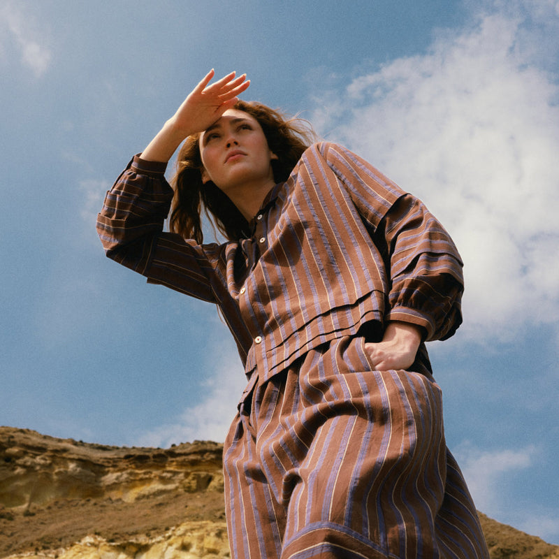 Women's Cotton/Linen Lotta Shirt - Chocolate Stripe