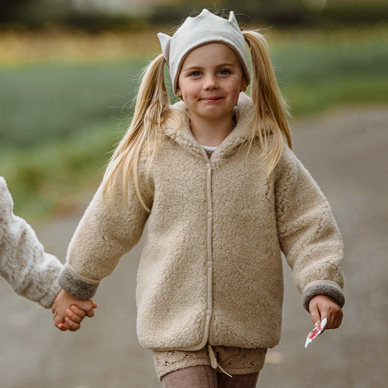 Baby & Kids Wool Teddy Fleece Kuku Hooded Jacket - Sand
