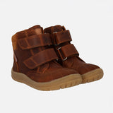 Kids Leather Wool Lined Waterproof Velcro Boots - Cognac