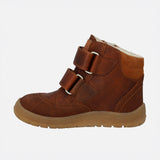 Kids Leather Wool Lined Waterproof Velcro Boots - Cognac
