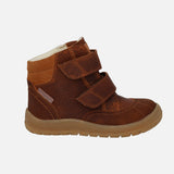 Kids Leather Wool Lined Waterproof Velcro Boots - Cognac
