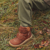 Kids Leather Wool Lined Waterproof Velcro Boots - Cognac