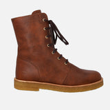 Women's Leather Wool Lined Lace-up Boots w/Zipper - Cognac