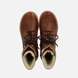 Women's Leather Wool Lined Lace-up Boots w/Zipper - Cognac