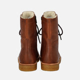 Women's Leather Wool Lined Lace-up Boots w/Zipper - Cognac