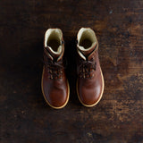 Women's Leather Wool Lined Lace-up Boots w/Zipper - Cognac