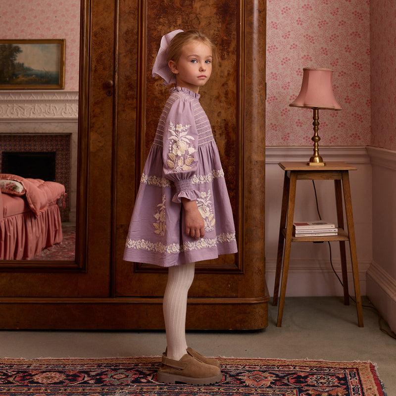 Kids Cotton Mia Dress - Dusky Lavender