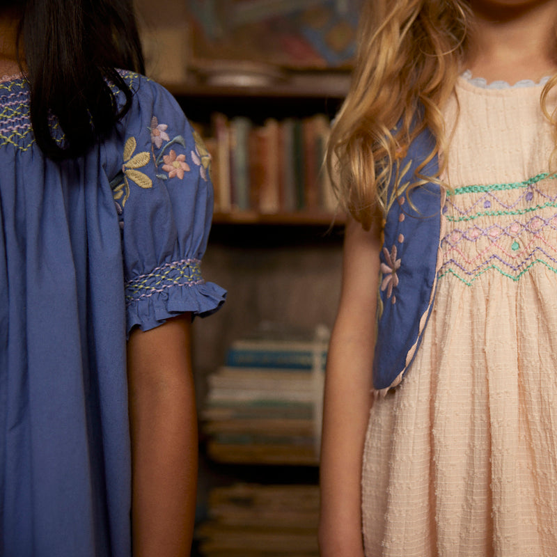 Kids Cotton Verna Smock Dress - Azul