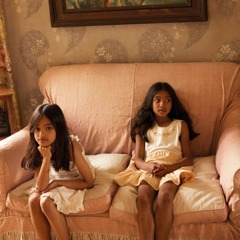 Kids Cotton Clarita Dress - Cream/Peach Yoghurt