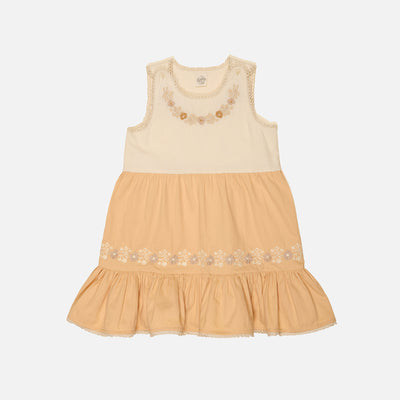 Kids Cotton Clarita Dress - Cream/Peach Yoghurt