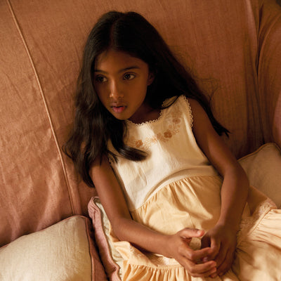 Kids Cotton Clarita Dress - Cream/Peach Yoghurt