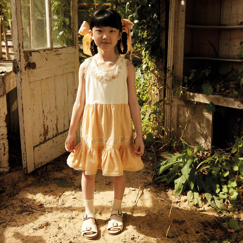 Kids Cotton Clarita Dress - Cream/Peach Yoghurt