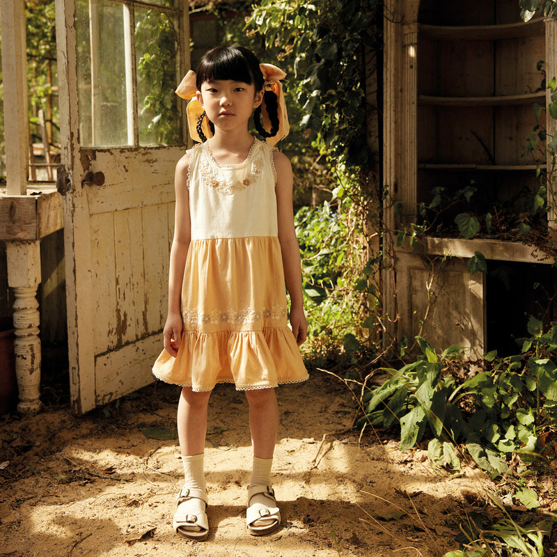 Kids Cotton Clarita Dress - Cream/Peach Yoghurt