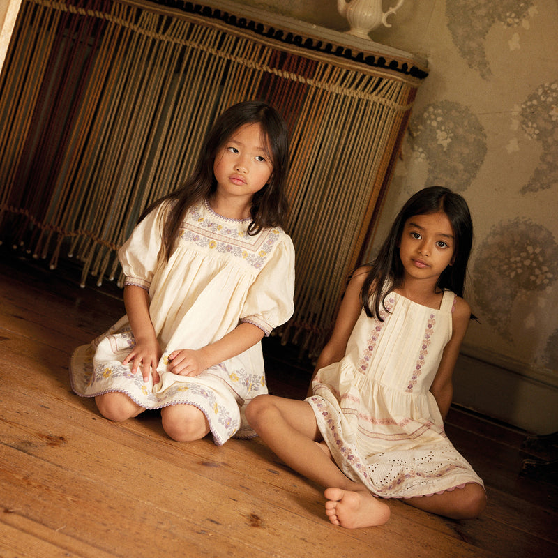 Kids Cotton Minerva Dress - Cream