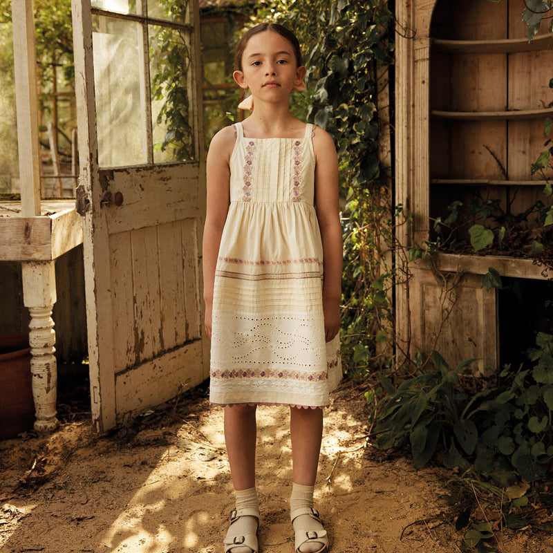 Kids Cotton Minerva Dress - Cream