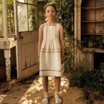 Kids Cotton Minerva Dress - Cream