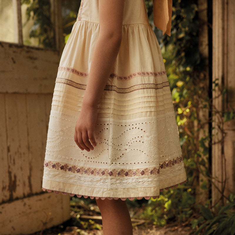 Kids Cotton Minerva Dress - Cream