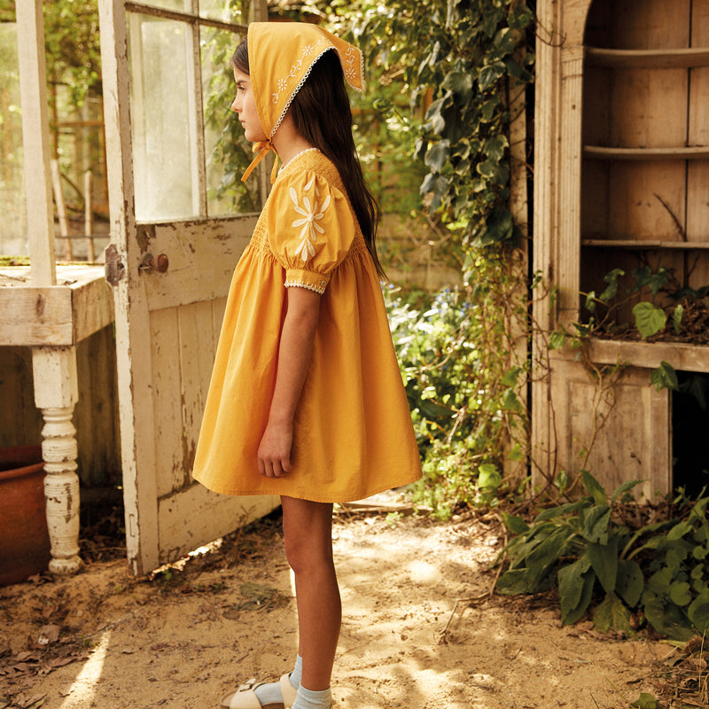 Kids Cotton Noemie Dress - Tangerine