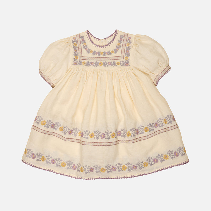 Kids Linen Patsy Ribbons Dress - Cream