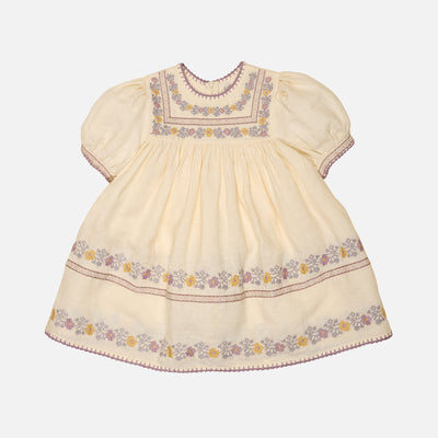 Kids Linen Patsy Ribbons Dress - Cream