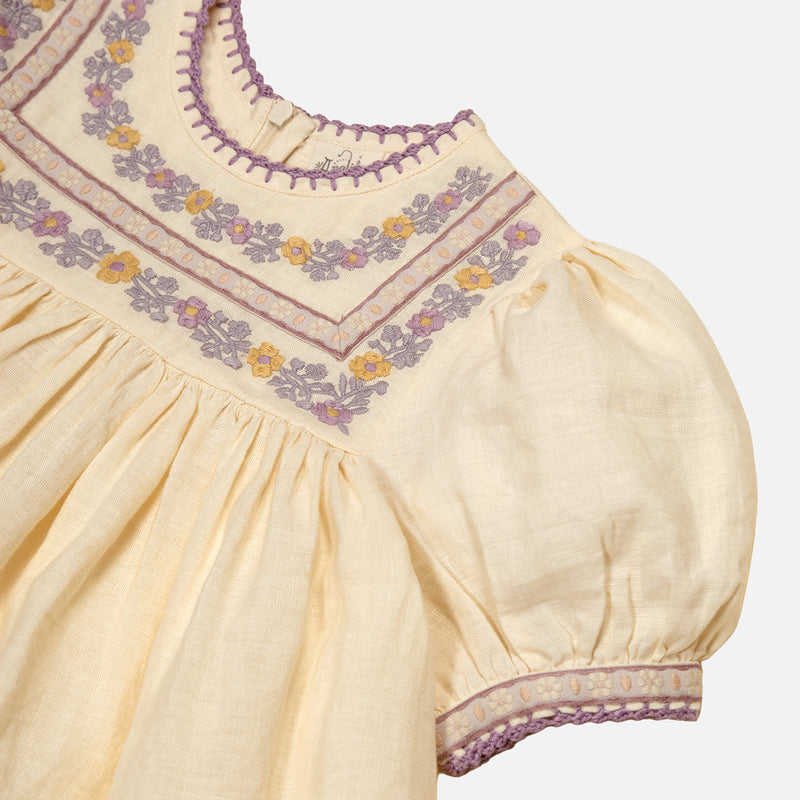 Kids Linen Patsy Ribbons Dress - Cream