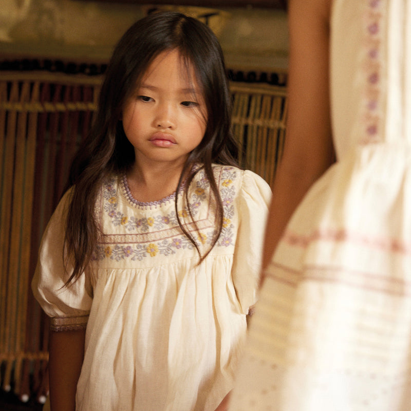 Kids Linen Patsy Ribbons Dress - Cream