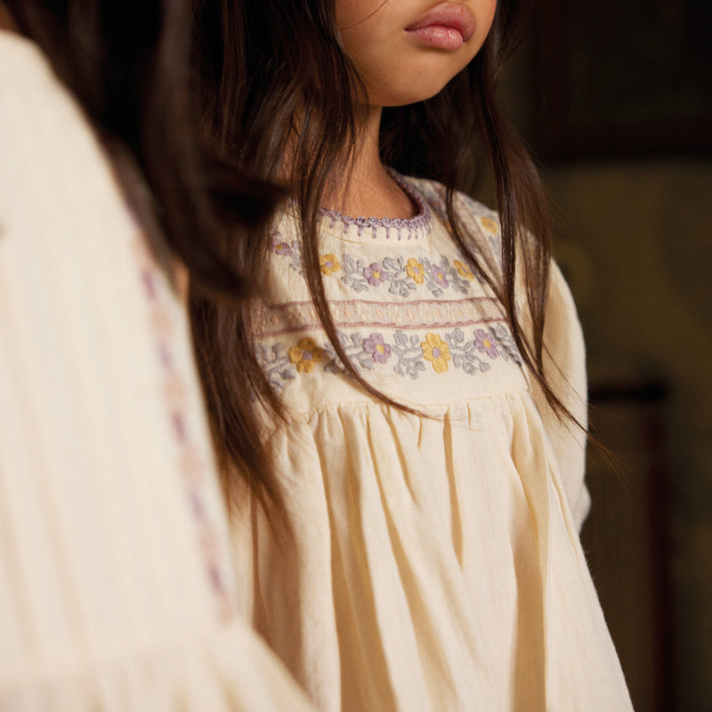 Kids Linen Patsy Ribbons Dress - Cream