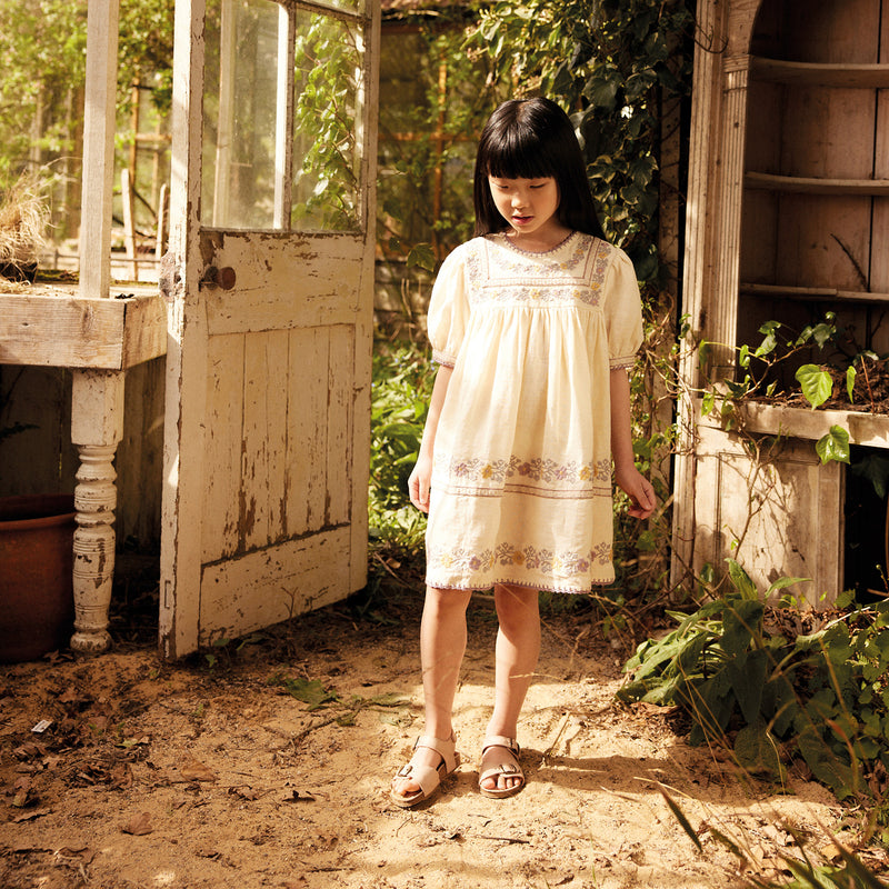 Kids Linen Patsy Ribbons Dress - Cream