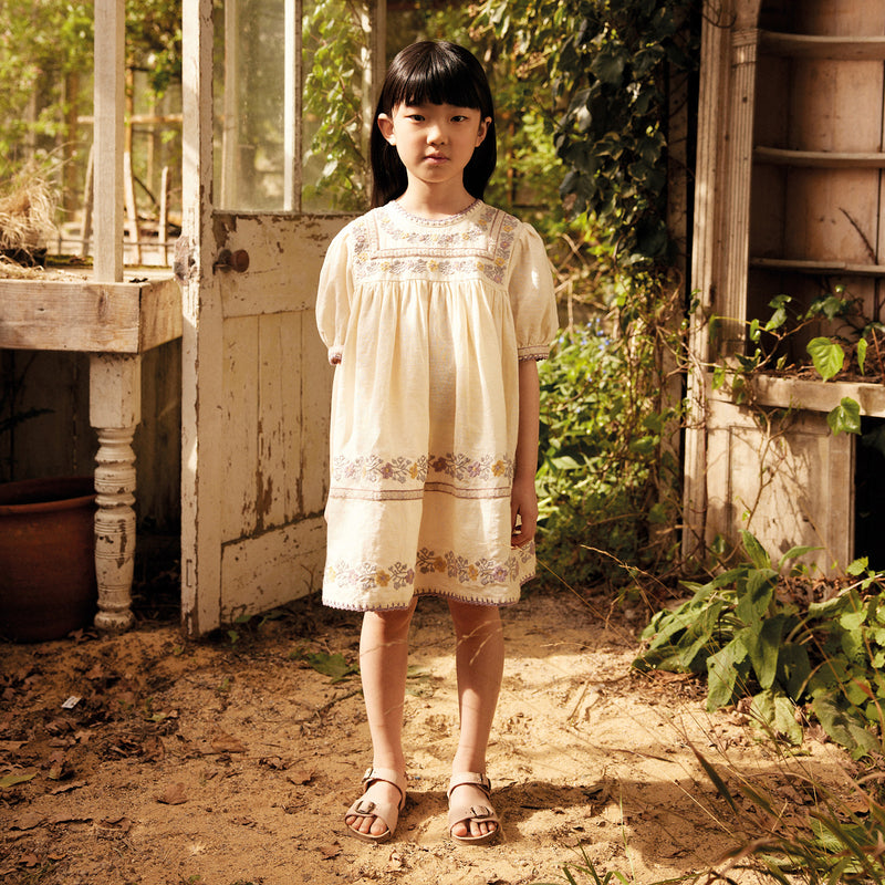 Kids Linen Patsy Ribbons Dress - Cream