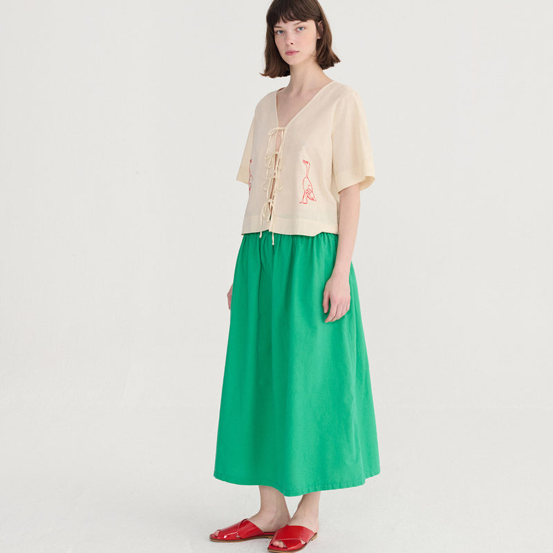 Women's Cotton Evasé Skirt - Emerald