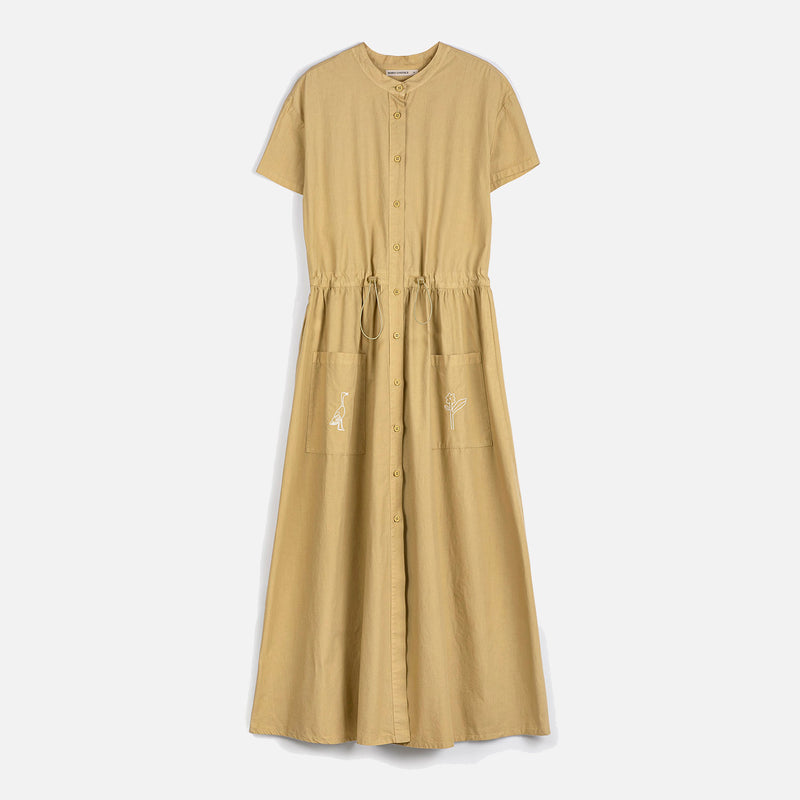 Women's Cotton Poplin Paper Touch Round Collar Shirt Dress - Warm Sand