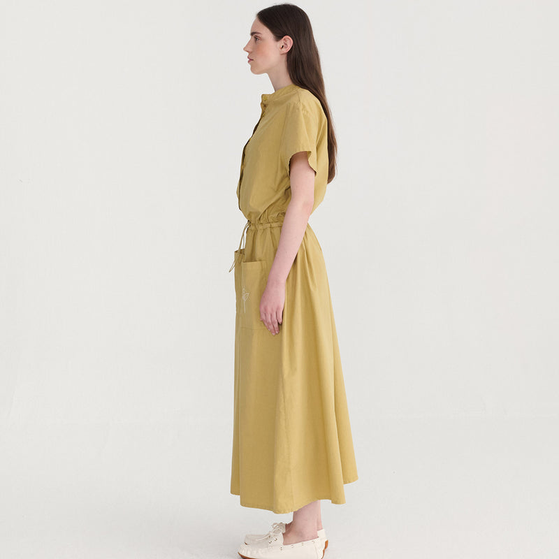 Women's Cotton Poplin Paper Touch Round Collar Shirt Dress - Warm Sand