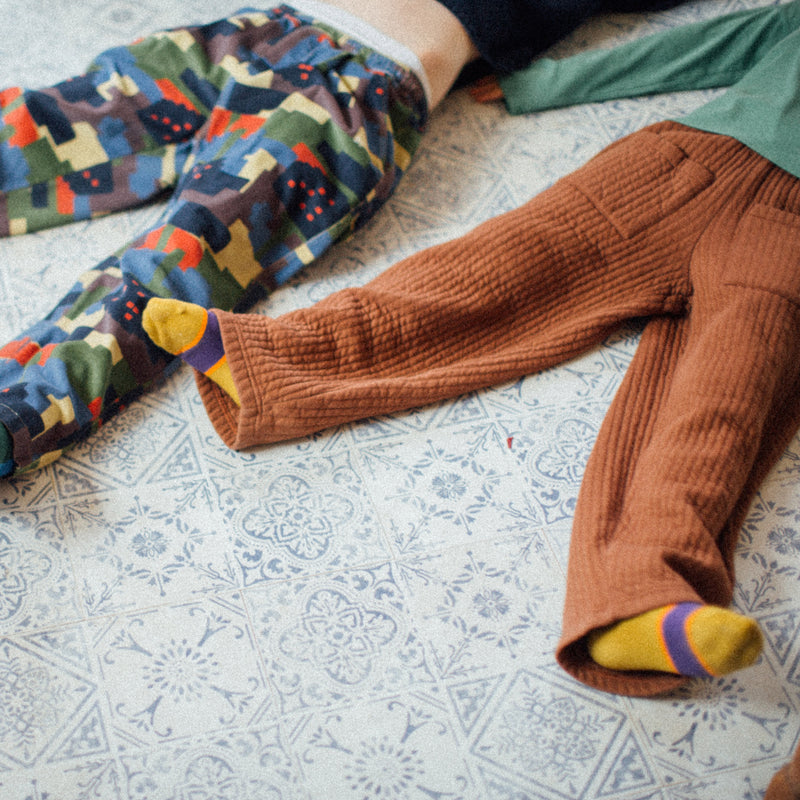 Kids Cotton Quilted Jogging Pants - Brown