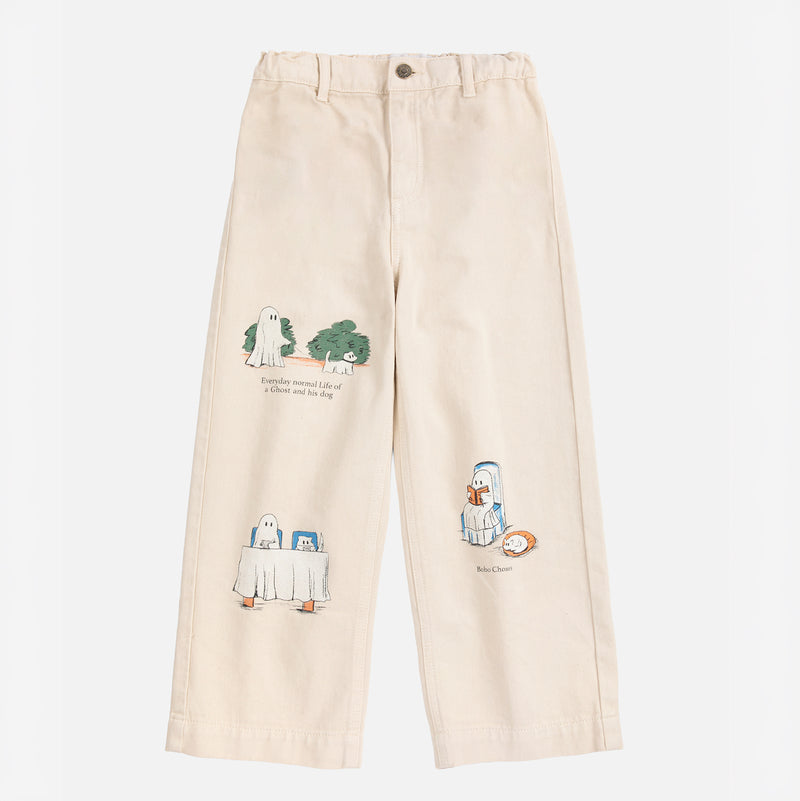 Kids Cotton Everyday Ghosts Twill Pants - Off White