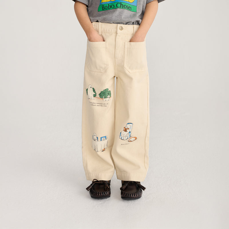 Kids Cotton Everyday Ghosts Twill Pants - Off White