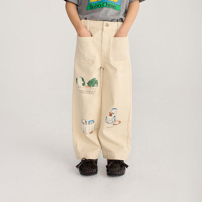 Kids Cotton Everyday Ghosts Twill Pants - Off White