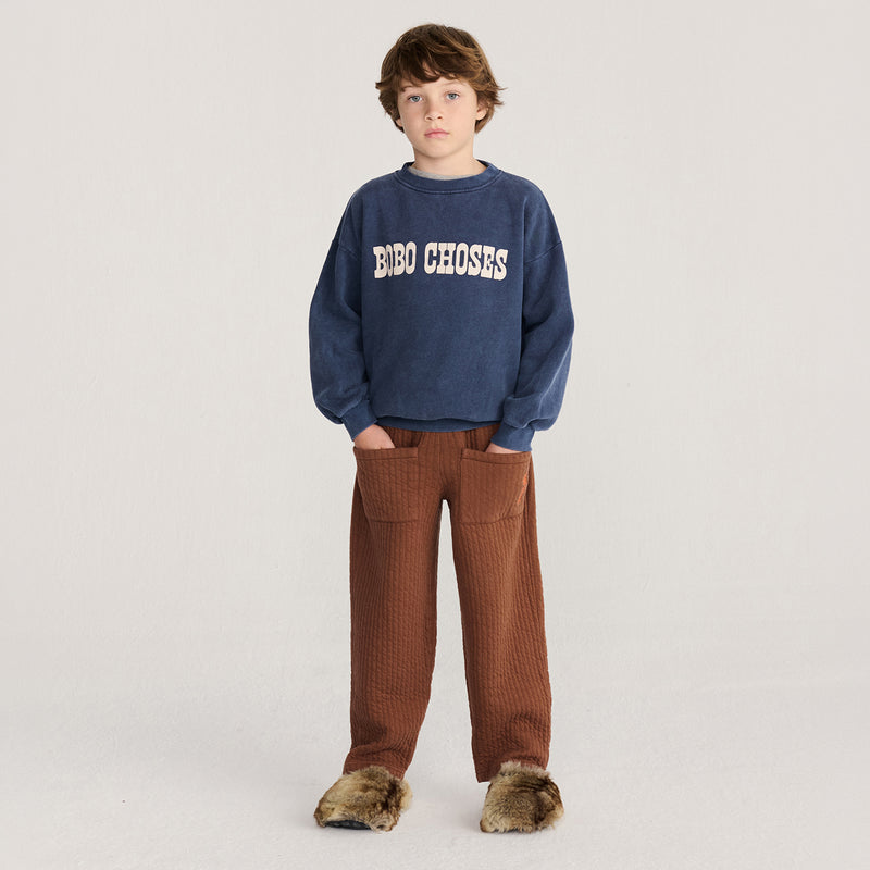 Kids Cotton Quilted Jogging Pants - Brown