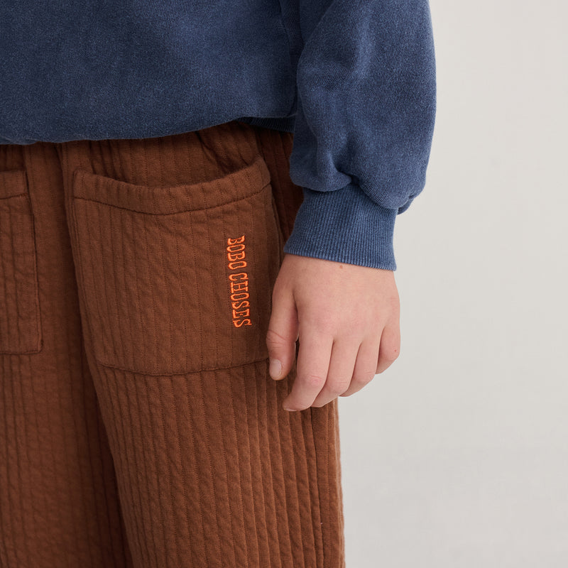 Kids Cotton Quilted Jogging Pants - Brown