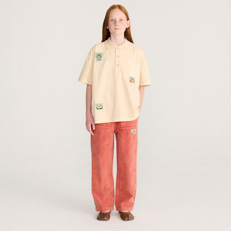 Kids Cotton Twill Taxi Saurus Tag Pants - Red